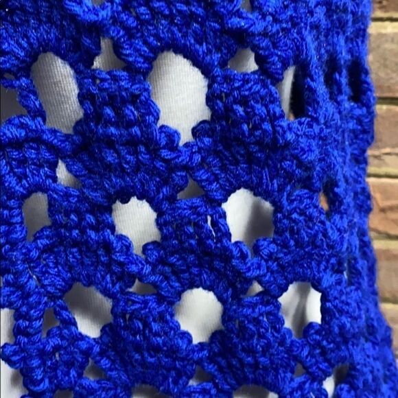 Vintage Royal Blue Crochet Handmade Vest - Picture 3 of 5